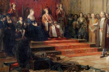 Christopher Columbus’un, İspanya kralı Ferdinand ve kraliçe Isabella tarafından kabul edilişini tasvir eden tablo