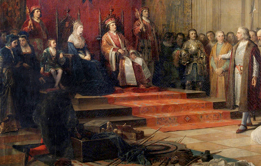 Christopher Columbus’un, İspanya kralı Ferdinand ve kraliçe Isabella tarafından kabul edilişini tasvir eden tablo