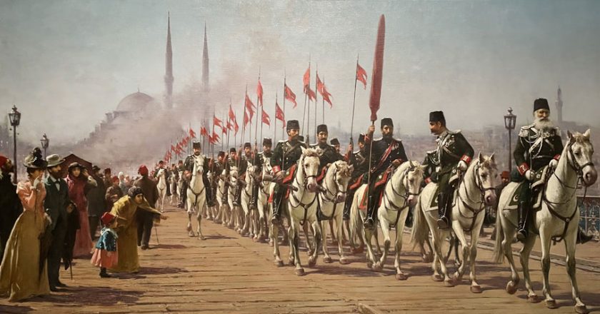 Ertuğrul Süvari Alayı Galata Köprüsü'nde tablosu